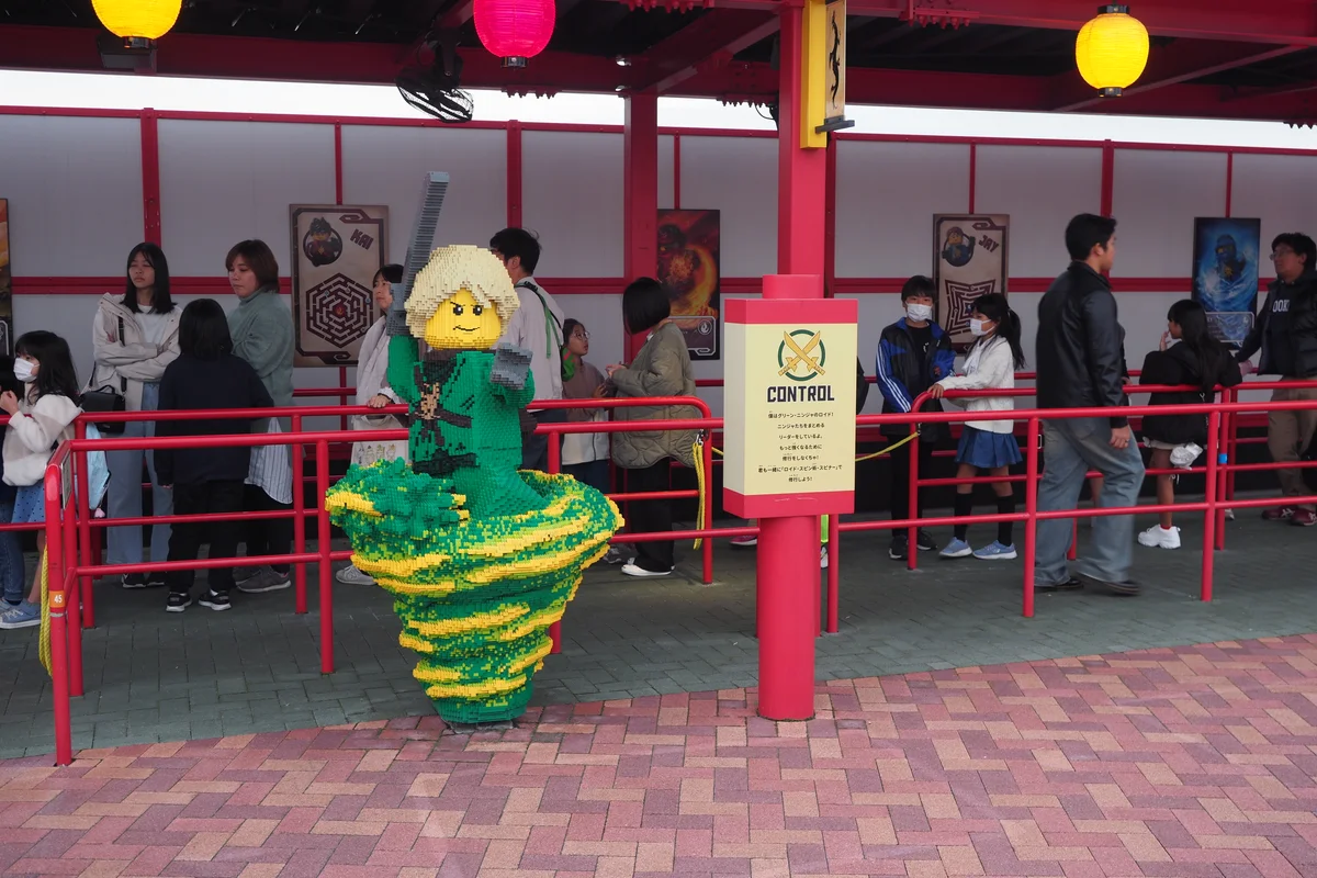 A LEGO minifigure display at the Lego Ninjago World area of LEGOLAND Japan, where the park's busiest rides are
