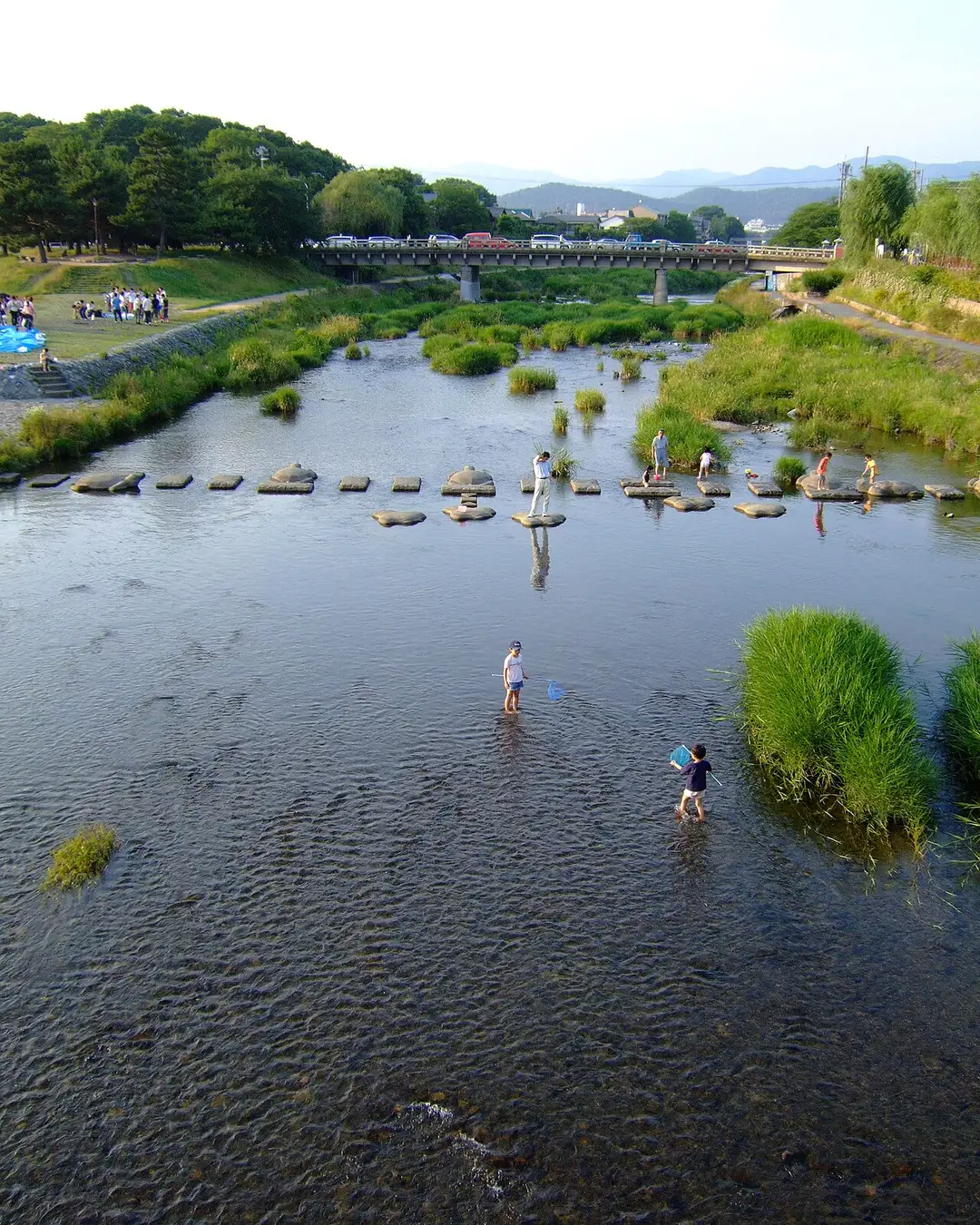 The turtle-shaped stepping stones across the Kamogawa Delta in Kyoto, where the Kamo and Takano rivers meet